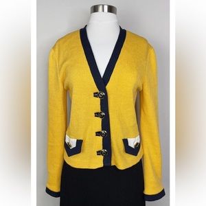 St. John Collection by Marie Gray Yellow Black Santana Knit Jacket / Blazer sz 6